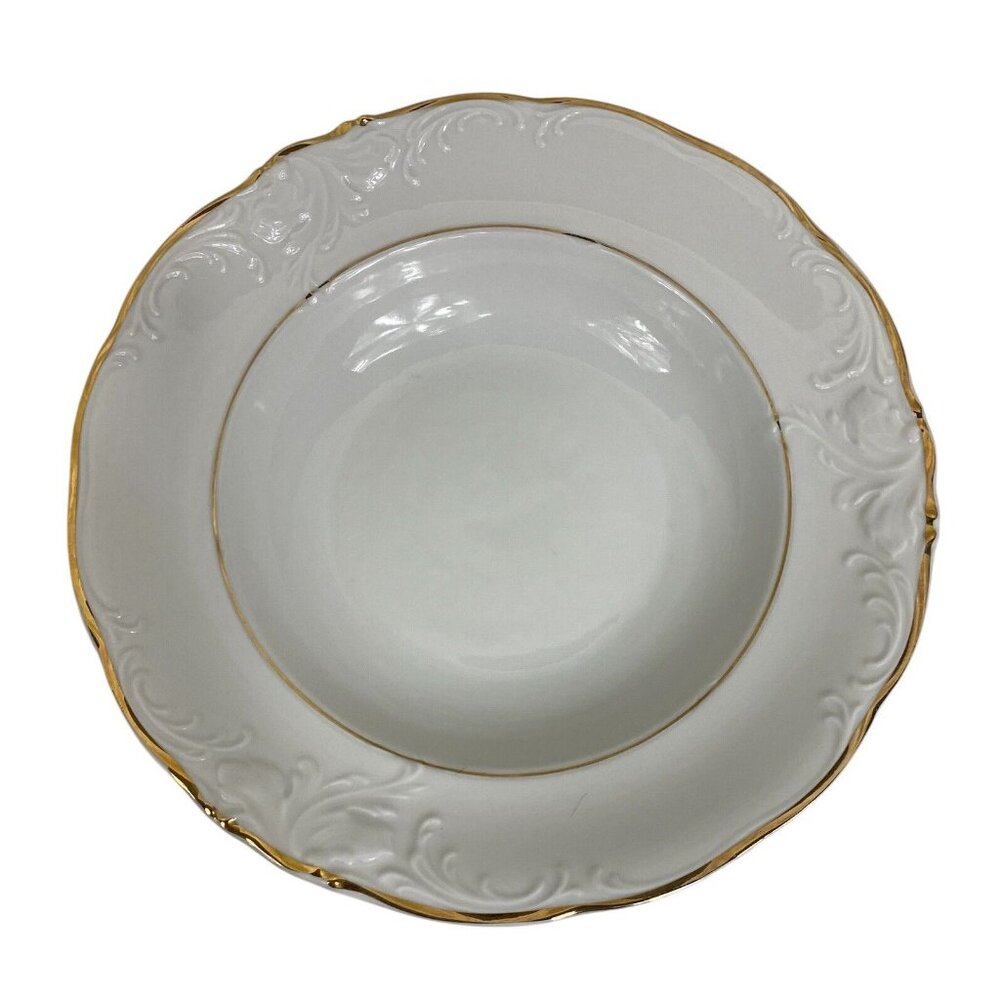 VTG Royal Kent Poland White China Replacement Soup Bowl Scalloped Gold Rim